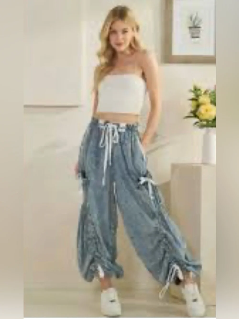 #1369 Oli & Hali Light Blue Wide Leg Cargo Drawstring Jeans